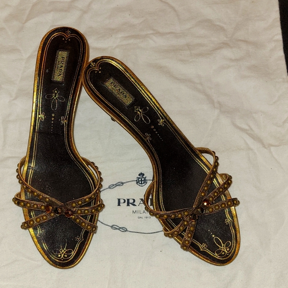 Prada open toed vintage kitten heels with prada dust bag.